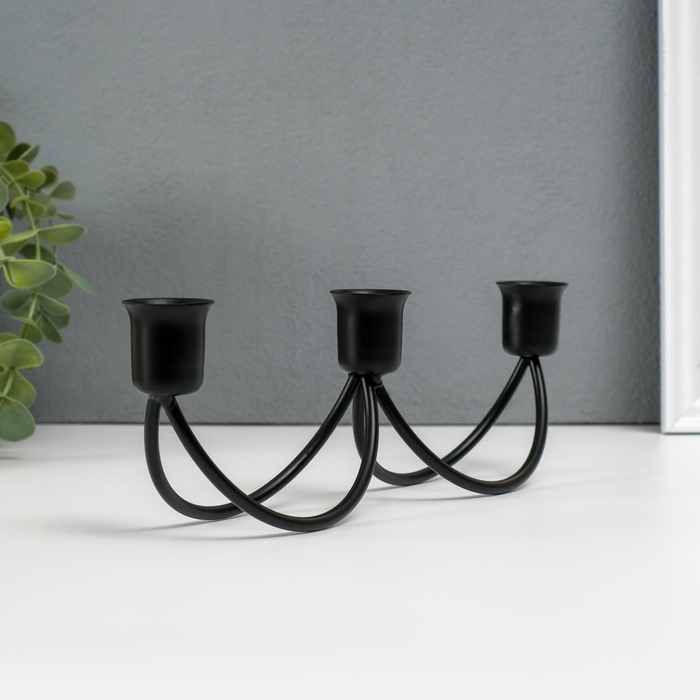 Подсвечник металл на 3 свечи "Качели" чёрный 8,5х26,5х5,5 см