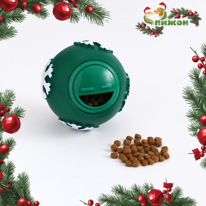 Игрушка-шар под лакомства  Игрушка-шар под лакомства "Снежинка", 8 см, зелёная