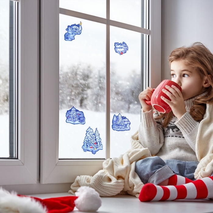 Набор наклеек на окна Набор наклеек на окна "Новогодний" зимние пейзажи, 24 х 37 см