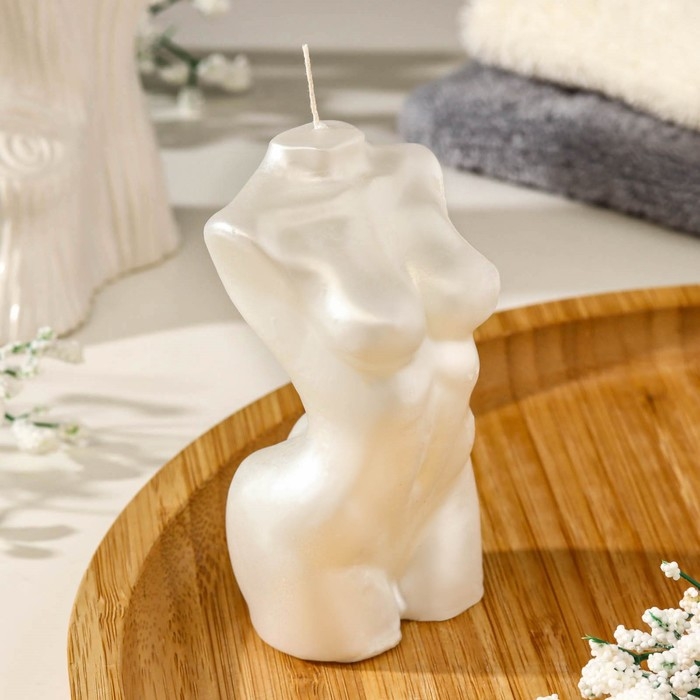 Свеча фигурная лакированная  Свеча фигурная лакированная "Женский силуэт", 10 см, жемчужная