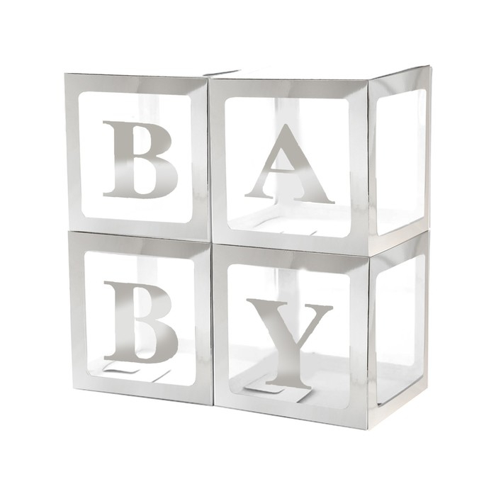 Набор коробок для воздушных шаров BABY, серебро, 30х30х30 см, 4 шт. Набор коробок для воздушных шаров BABY, серебро, 30х30х30 см, 4 шт.