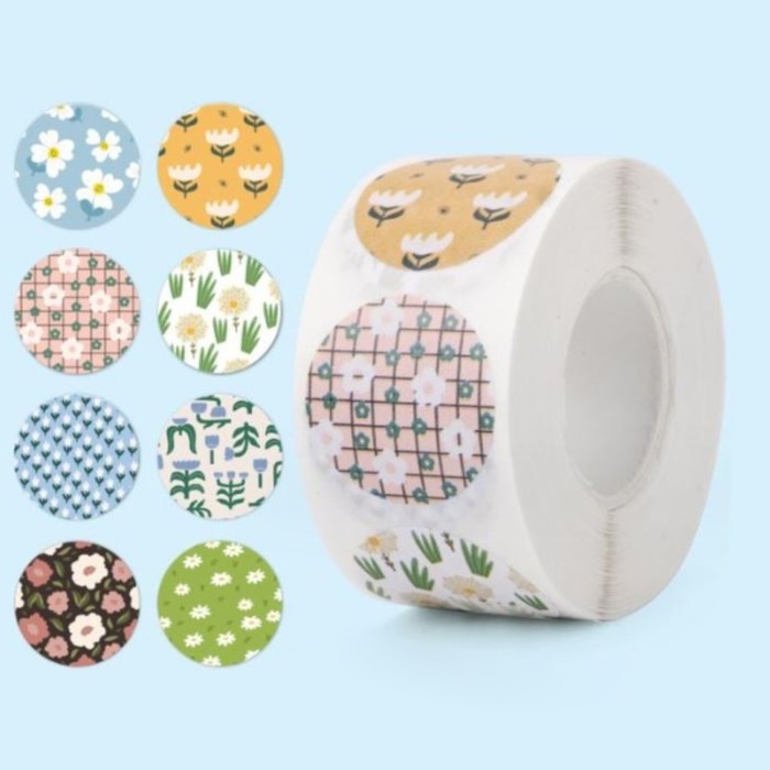 Наклейка бумага Наклейка бумага "Цветочная полянка" d=2,5 см 500 шт в рулоне 3х5х5 см