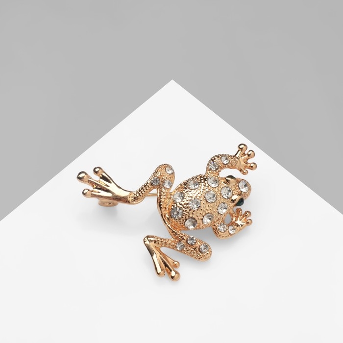 Брошь «Лягушка» классическая, цвет белый в золоте Брошь «Лягушка» классическая, цвет белый в золоте