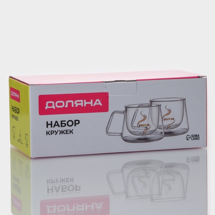 Набор стеклянных кружек с двойными стенками Доляна «Кофе», 200 мл, 13×9,5×8 см, 2 шт Набор стеклянных кружек с двойными стенками Доляна «Кофе», 200 мл, 13×9,5×8 см, 2 шт