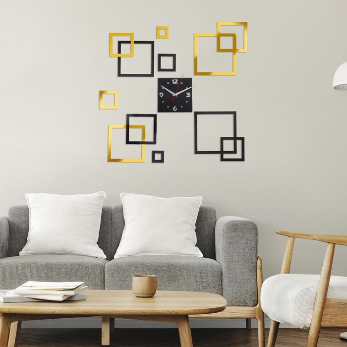 Часы настенные интерьерные, 3d  Часы настенные интерьерные, 3d "Квадратиш", наклейка, большие, циферблат 15 см