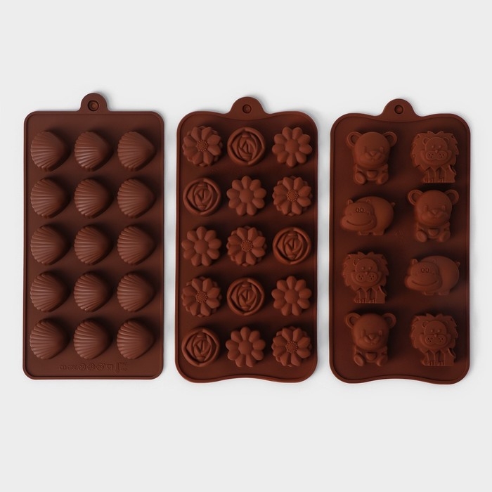 Набор форм для конфет и шоколада Доляна «Ассорти», 3 шт, силикон, цвет коричневый Набор форм для конфет и шоколада Доляна «Ассорти», 3 шт, силикон, цвет коричневый