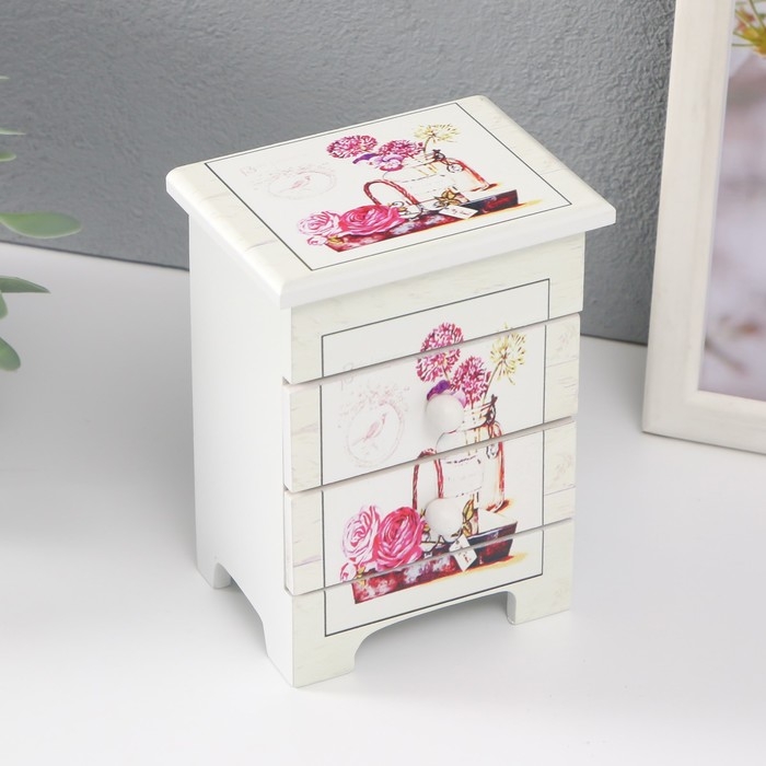 Шкатулка дерево 3 ящика  Шкатулка дерево 3 ящика "Цветочная композиция" 6,5х9х12 см