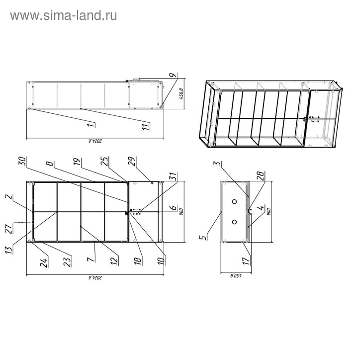 Витрина из ЛДСП 2000×900×400, цвет белый, стенка стекло