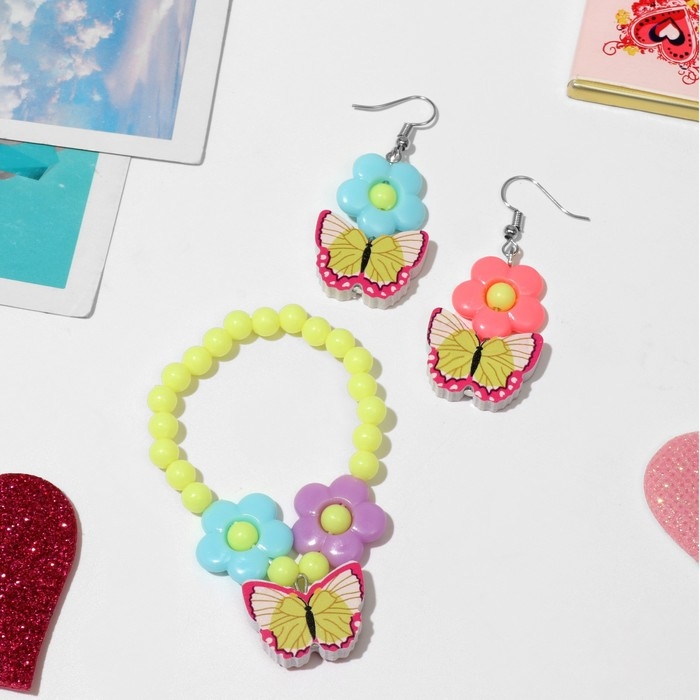 Набор детский «Выбражулька» 2 предмета: серьги, браслет, цветочное лето, цвет МИКС Набор детский «Выбражулька» 2 предмета: серьги, браслет, цветочное лето, цвет МИКС
