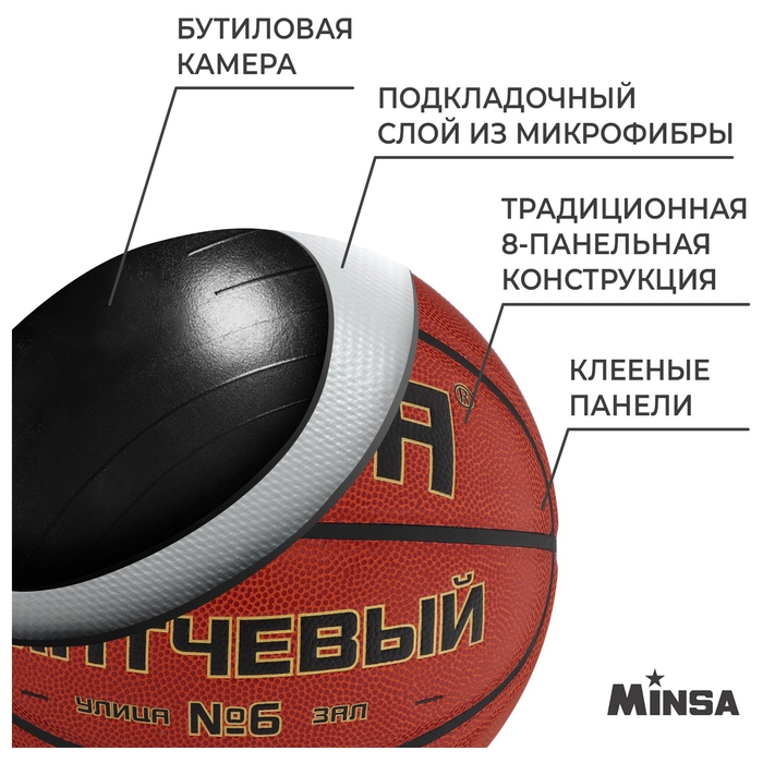Баскетбольный мяч MINSA, матчевый, клееный, 8 панелей, р. 6, microfiber PU Баскетбольный мяч MINSA, матчевый, клееный, 8 панелей, р. 6, microfiber PU