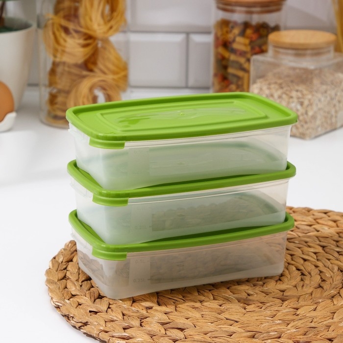 Набор контейнеров пищевых «Каскад», 700 мл, 3 шт, прозрачный, крышка микс Набор контейнеров пищевых «Каскад», 700 мл, 3 шт, прозрачный, крышка микс