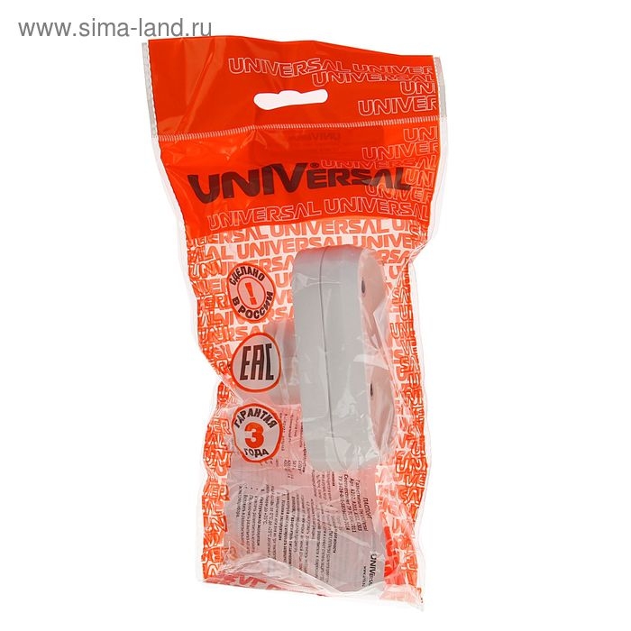 Разветвитель UNIVersal, 2 гнезда, 10 А, 250 В, без з/к, плоский, белый Разветвитель UNIVersal, 2 гнезда, 10 А, 250 В, без з/к, плоский, белый