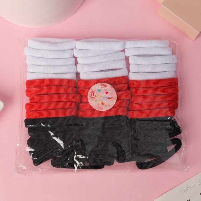 Резинка для волос Резинка для волос "Махрушка" (набор 48 шт) 6 см, красный чёрный белый