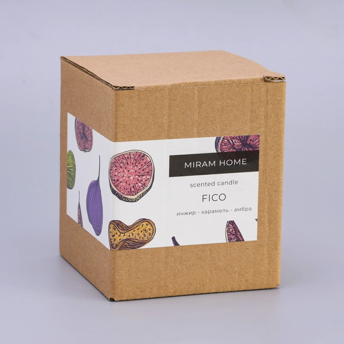 Свеча ароматическая в стекле  Свеча ароматическая в стекле "FICO", карамель, инжир и амбра, 200 г