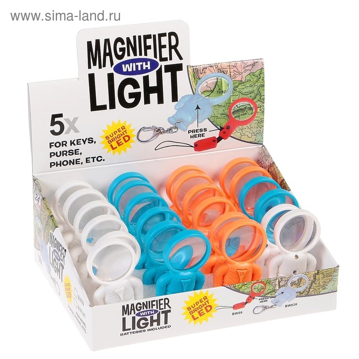 Лупа-брелок, 5х, d=2,5см,  Лупа-брелок, 5х, d=2,5см, "Космонавт" с фонариком, шоубокс