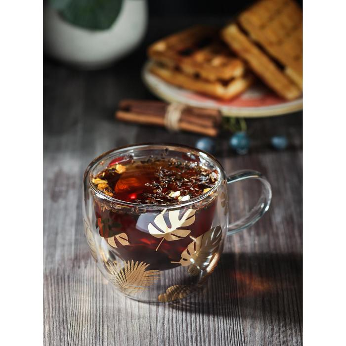 Кружка стеклянная с двойными стенками Magistro &laquo;Дуо. Тропики&raquo;, 160 мл, 12,5&times;9&times;7,5 см