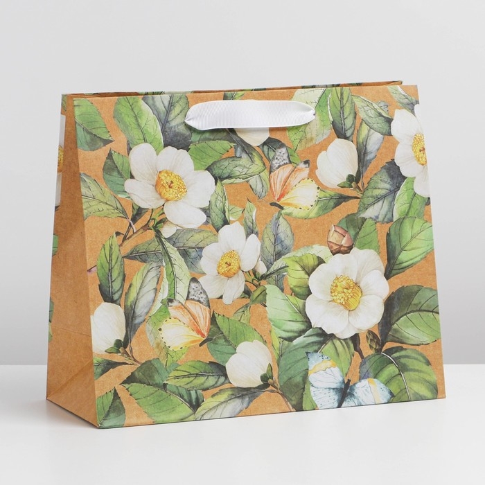Пакет подарочный крафтовый горизонтальный, упаковка, «Ботаника», ML 23 х 27 х 11.5 см