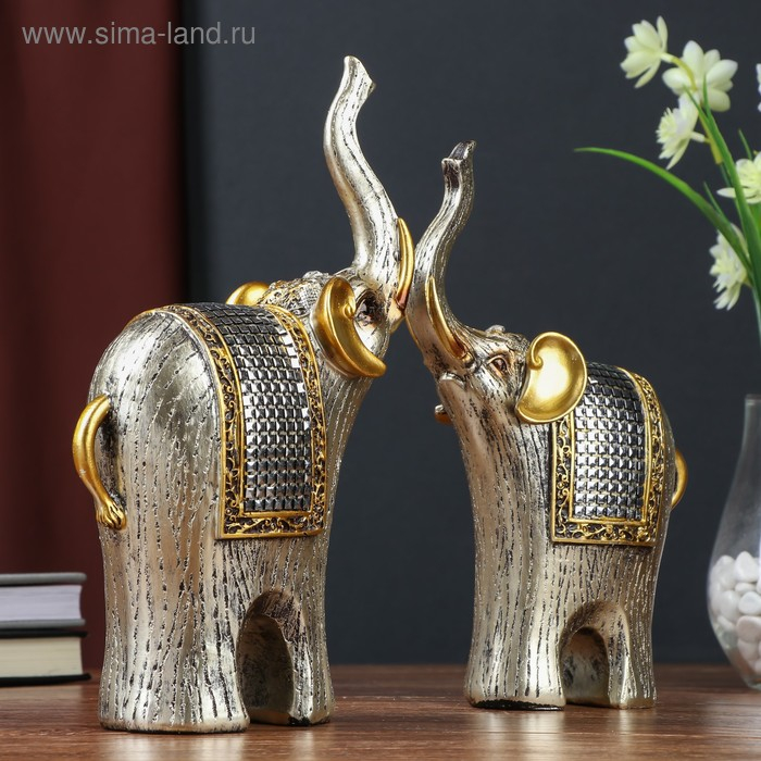 Сувенир полистоун Сувенир полистоун "Два слона с попоной-кальчугой" набор 2 шт 26,5х7,5х16,5 см