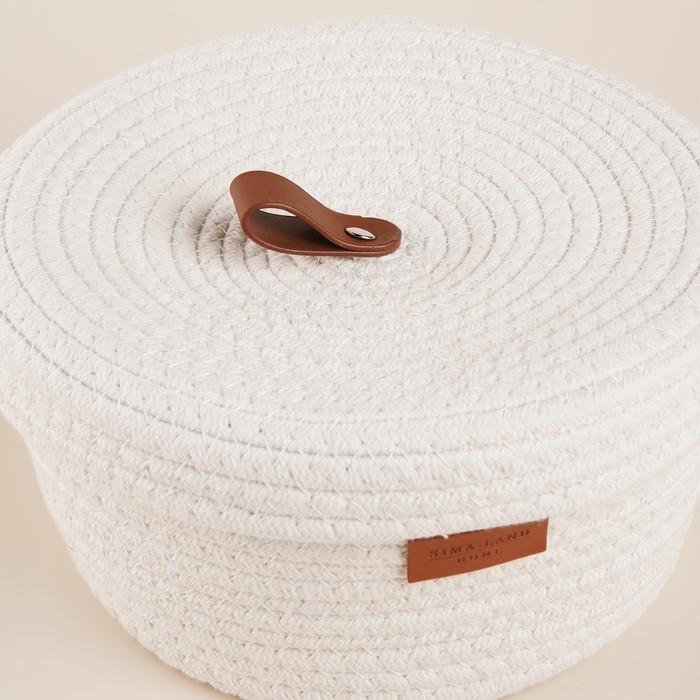 Корзина для хранения SL Home «Бэлл», плетёная ручной работы, большая, 32×32×16 см, цвет белый