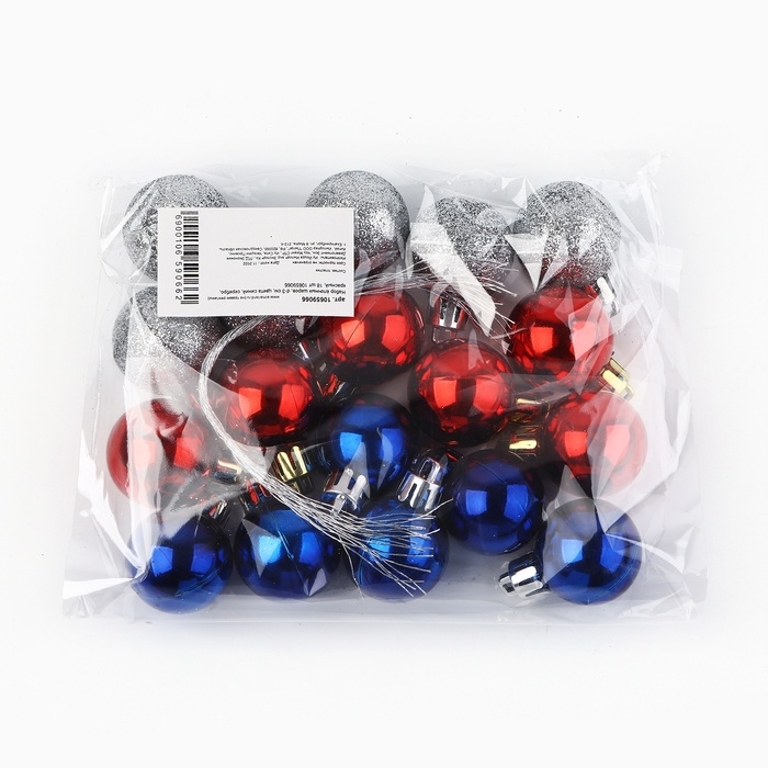 Новогодние шары ёлочные, на Новый год, d=3 см, 18 шт., цвет синий, серебристый, красный Новогодние шары ёлочные, на Новый год, d=3 см, 18 шт., цвет синий, серебристый, красный