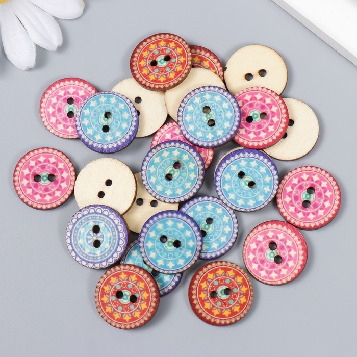 Пуговицы дерево для творчества 2 прокола Пуговицы дерево для творчества 2 прокола "Узорные" набор 25 шт 2х2 см