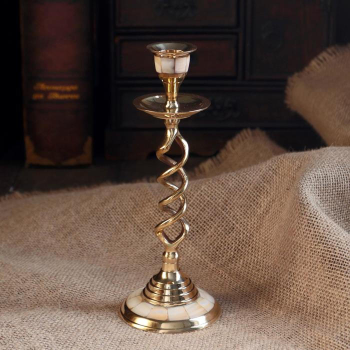 Подсвечник на 1 свечу  Подсвечник на 1 свечу "Спираль" с перламутром 20,5 см