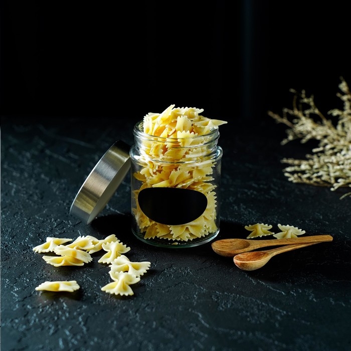 Банка стеклянная для хранения сыпучих продуктов с местом под надпись Доляна «Премиум», 350 мл, 10×8 см, с металлической крышкой
