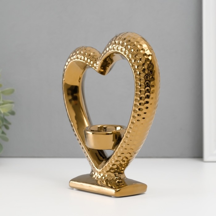 Подсвечник керамика на 1 свечу  Подсвечник керамика на 1 свечу "Сердце на подставке" d=4 см золото 17х5,5х19,5 см