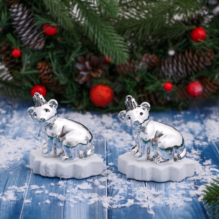 Украшение ёлочное Украшение ёлочное "Мишутка на льдине" (набор 2 шт) 5,5х7,5х8 см, серебро