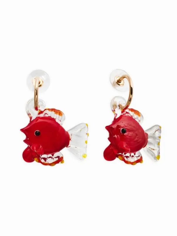 Серьги из стекла "Море", рыба, цвет красный в золоте