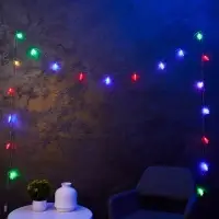 Гирлянда &laquo;Нить&raquo; 5 м с насадками &laquo;Снежинки&raquo;, IP20, прозрачная нить, 20 LED, свечение мульти (RG/RB), мигание, 220 В