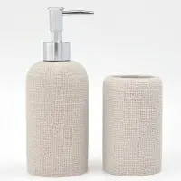 Набор для ванной "Плетение" 2 предмета (дозатор для мыла, стакан), цвет бежевый