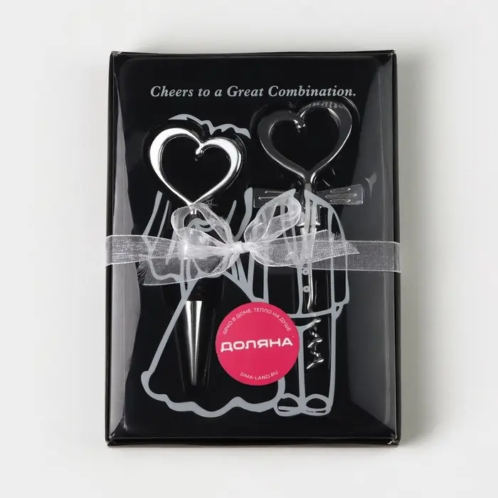 Набор для вина Доляна &laquo;Сердца&raquo;, 2 предмета: штопор, пробка фигурная, нержавеющая сталь
