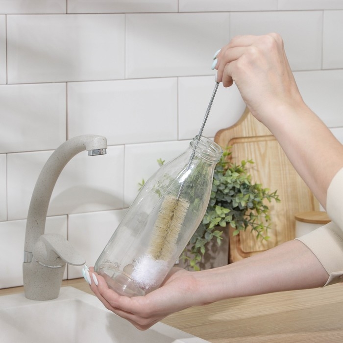 Ёрш для посуды с микрофиброй Доляна, 26×2 см, натуральная щетина Ёрш для посуды с микрофиброй Доляна, 26×2 см, натуральная щетина