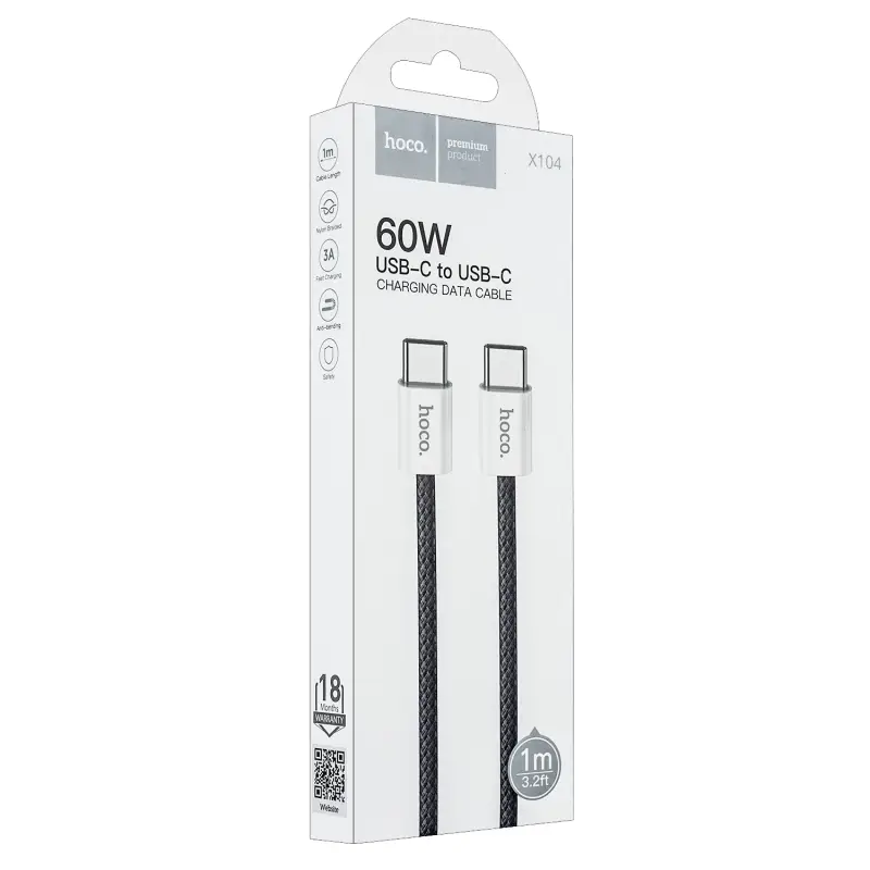 Кабель X104 Type-C на Type-C 1M 60W HOCO черный