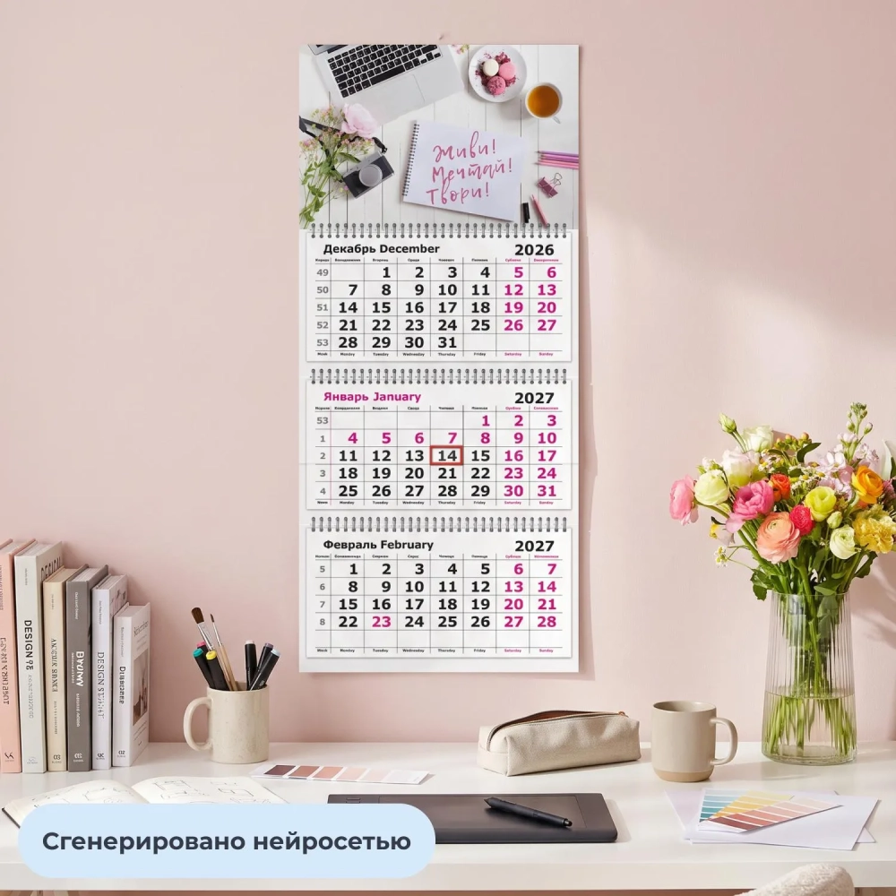 Календарь настенный 3-х блочный 2027 Attache Живи, мечтай, твори 305х675мм