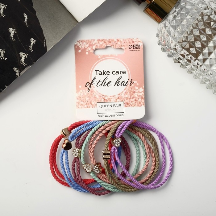 Резинка для волос Резинка для волос "Делия" (набор 7 шт) сердце блеск, 6 см