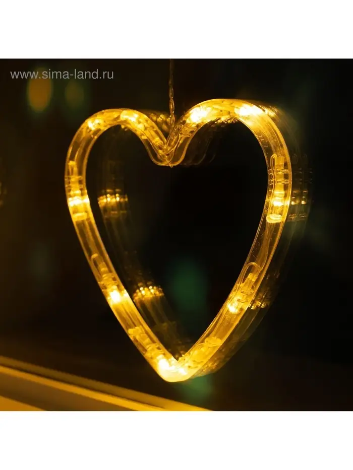 Гирлянда &laquo;Бахрома&raquo; 2.4&times;0.9 м с насадками &laquo;Сердце&raquo;, IP20, прозрачная нить, 186 LED, свечение тёплое белое, 8 режимов, 220 В