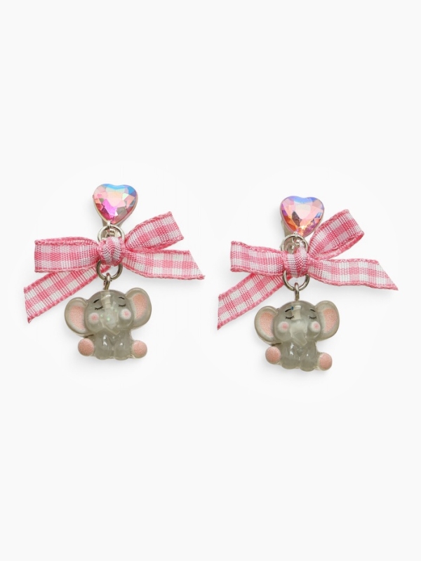 Серьги-клипсы детские  Серьги-клипсы детские "Выбражулька" Слон с бантом клетка и кристалом сердце, цветные