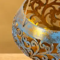 Подсвечник подвесной из кокоса, 14×14×10 см, голубой-золотой