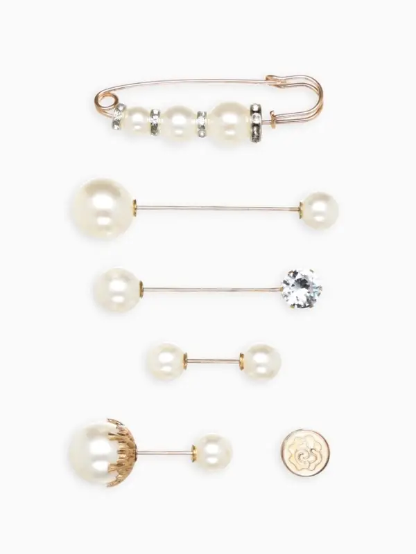Набор булавок (6 шт.) &laquo;Жемчужное ассорти&raquo;, 6.5 см, белый в золоте