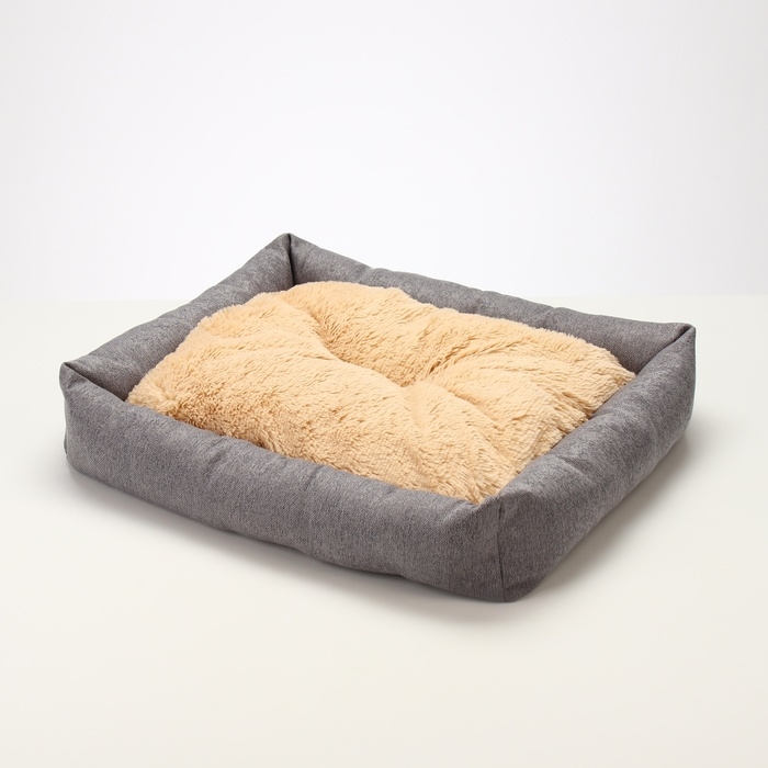 Лежанка для животных, 60*50*15 см, рогожка, синтепон, искусс. Мех, СЕРАЯ Лежанка для животных, 60*50*15 см, рогожка, синтепон, искусс. Мех, СЕРАЯ