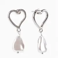 Серьги "Сердце" с жемчужной каплей, цвет белый в серебре