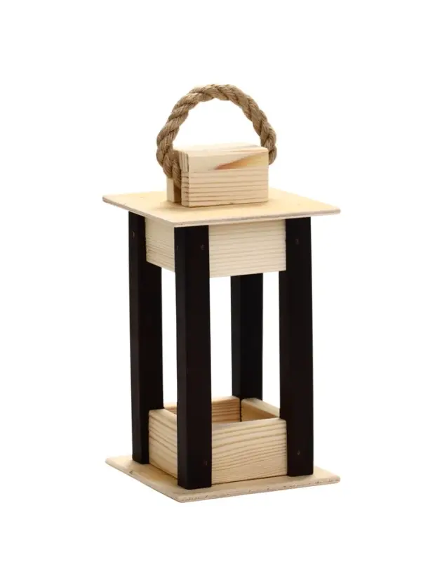 Кашпо деревянное 9&times;9&times;18 см "Фонарик", ручка верёвка, черно-белый Дарим Красиво