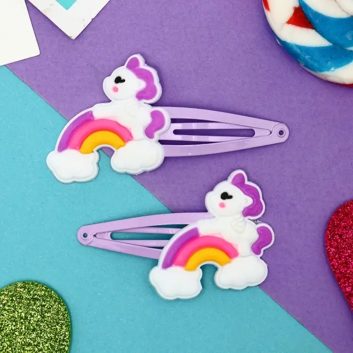 Невидимка для волос "Абель" (набор 2 шт) единорожек на радуге, 5 см , фиолетово-белый