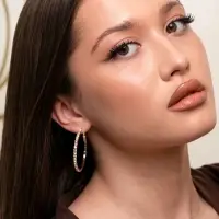 Серьги-кольца со стразами d=4.5 см, белые в золоте