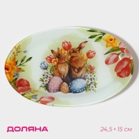 Блюдо сервировочное овальное Доляна «Акварель», 24,5×15×2 см, стекло
