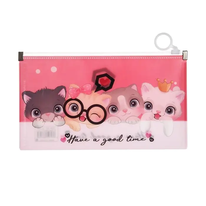 Папка-конверт на молнии формат А65, 180 мкр Папка-конверт на молнии формат А65, 180 мкр "Котики, Панды, Единороги", МИКС