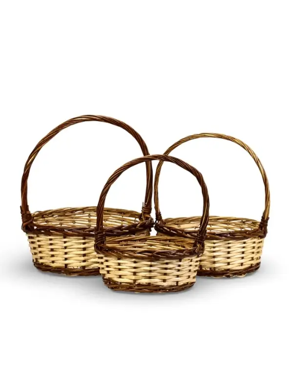 Набор корзин 3 шт ИВА 40x40x16 34х34x14 30х30x12 см ПЛЕТ ручка h=20/18/16 см корич