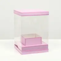 Коробка для цветов с вазой и PVC окнами складная, сиреневый, 16&times;23&times;16 см